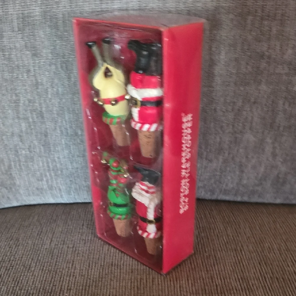 Festive Christmas Wine Stoppers By Boston‎ Warehouse, Set Of Four, New